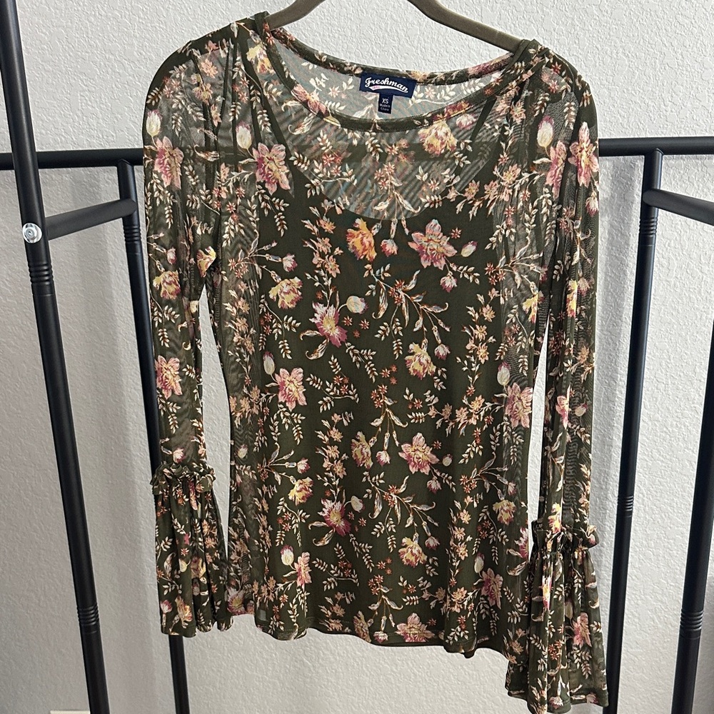 Freshman Floral Long Sleeve Top - Olive and Pink
